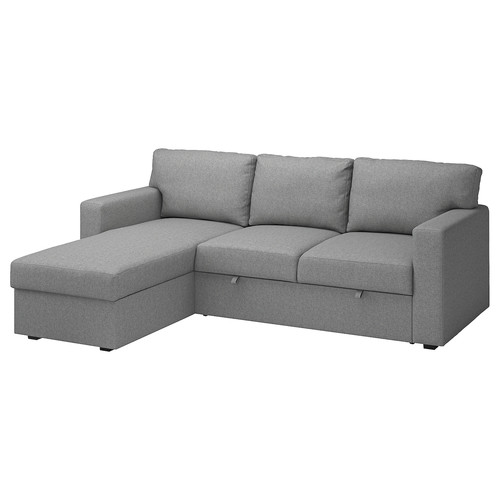 BÅRSLÖV 3-seat sofa-bed with chaise longue, Tibbleby beige/grey