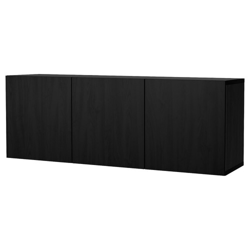 BESTÅ Wall-mounted cabinet combination, black-brown/Lappviken black-brown, 180x42x64 cm