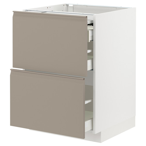 METOD / MAXIMERA Bc w pull-out work surface/3drw, white/Upplöv matt dark beige, 60x60 cm