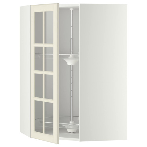 METOD Corner wall cab w carousel/glass dr, white/Bodbyn off-white, 68x100 cm