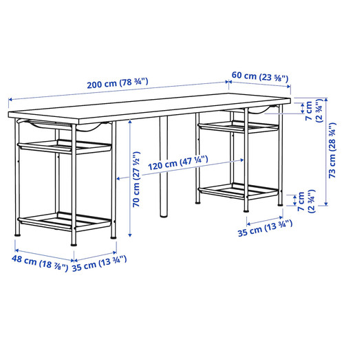 LAGKAPTEN / SPÄND Desk, white stained oak/white, 200x60 cm