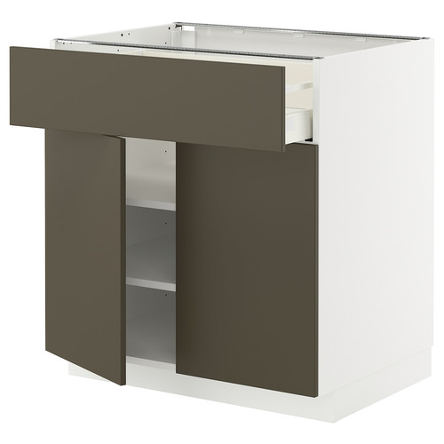 METOD / MAXIMERA Base cabinet with drawer/2 doors, white/Havstorp brown-beige, 80x60 cm