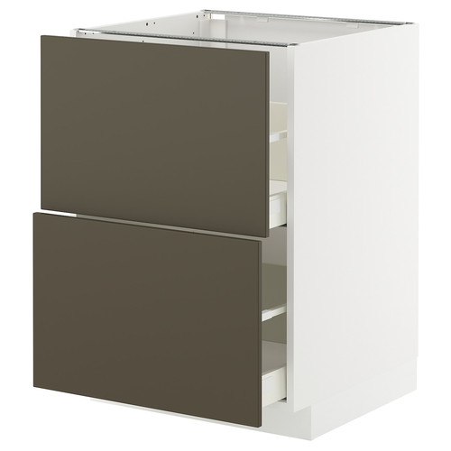 METOD / MAXIMERA Base cb 2 fronts/2 high drawers, white/Havstorp brown-beige, 60x60 cm