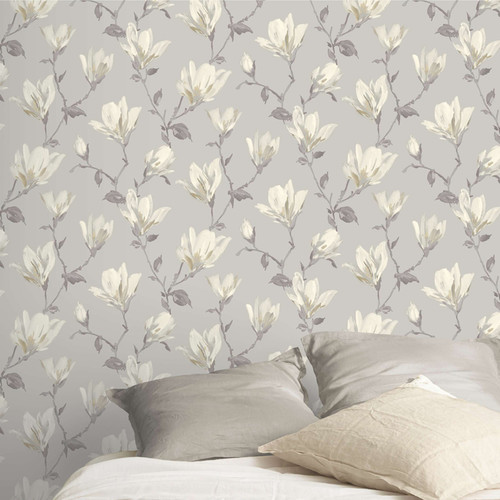 GoodHome Vinyl Wallpaper on Fleece Leuzea, grey