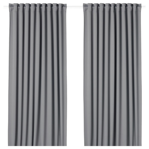 MAJGULL Block-out curtains, 1 pair, grey, 145x250 cm