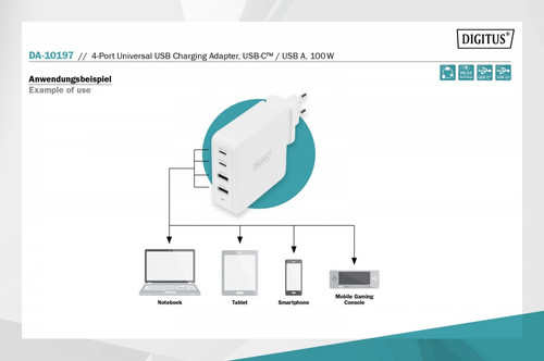 Digitus USB Charging Adapter Wall Charger EU Plug DA-10197