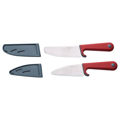 SMÅBIT 2-piece knife set, light turquoise/bright red