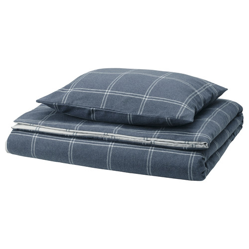 LINDDVÄRGMAL Duvet cover and pillowcase, blue/check, 150x200/50x60 cm