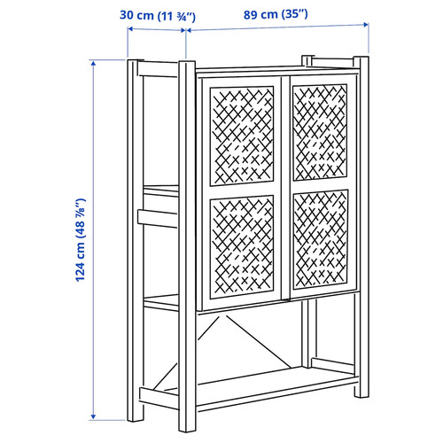 IVAR Shelving unit with doors, pine, 89x30x124 cm