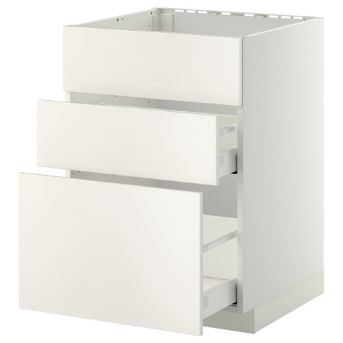 METOD/MAXIMERA Base cab f sink+3 fronts/2 drawers, white, Veddinge white, 60x60 cm