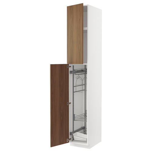 METOD High cabinet with cleaning interior, white/Tistorp brown walnut effect, 40x60x240 cm