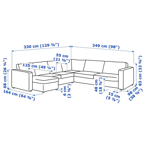 VIMLE Corner sofa, 5-seat, with chaise longue/Gunnared medium grey