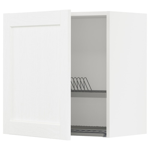 METOD Wall cabinet with dish drainer, white Enköping/white wood effect, 60x60 cm