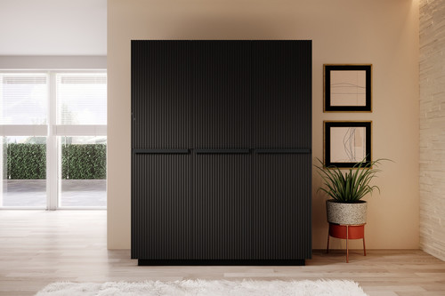 Wardrobe with Drawer Unit Nicole 150 cm, matt black, black handles