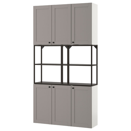 ENHET Wall storage combination, anthracite, grey frame, 120x30x225 cm