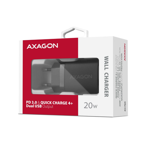 AXAGON Wall Charger EU Plug ACU-PQ20 PD&QC 20W, black