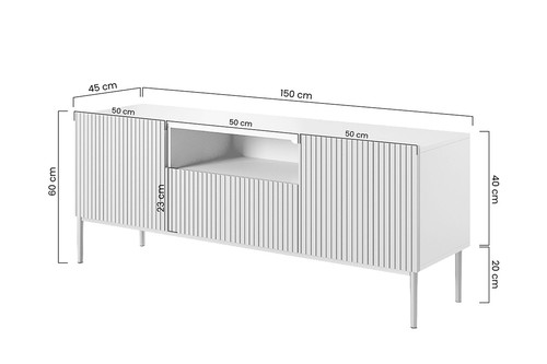 TV Cabinet Nicole 150 cm, matt white/black legs