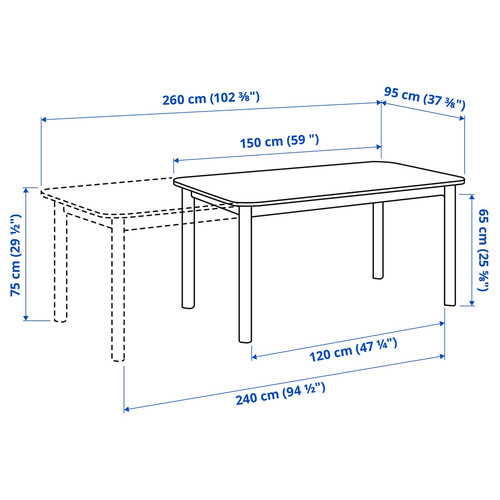 STRANDTORP / BERGMUND Table and 4 chairs, white/Ramna light grey, 150/205/260 cm