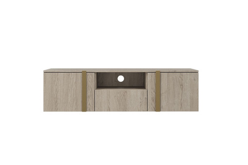 Wall-Mounted TV Cabinet Verica 150 cm, biscuit oak/gold handles