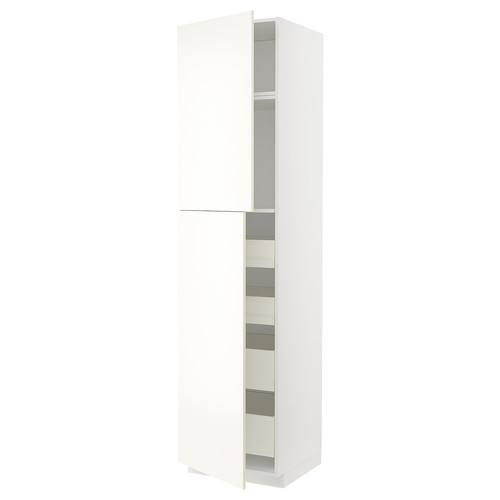 METOD / MAXIMERA Hi cab w 2 doors/4 drawers, white/Vallstena white, 60x60x240 cm