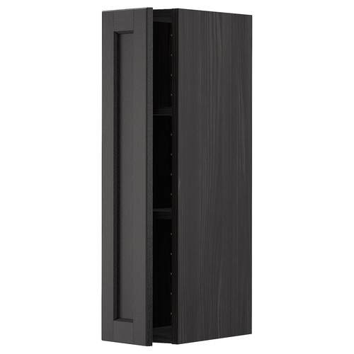 METOD Wall cabinet with shelves, black/Lerhyttan black stained, 20x80 cm