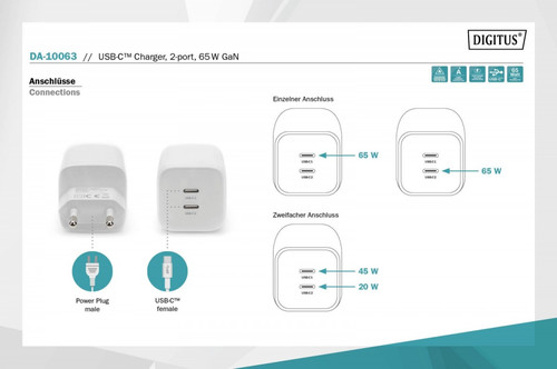 Digitus USB Charger EU Plug 2x USB-C DA-10063