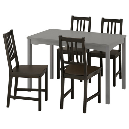 HAUGA / STEFAN Table and 4 chairs, grey/brown-black, 118x74 cm