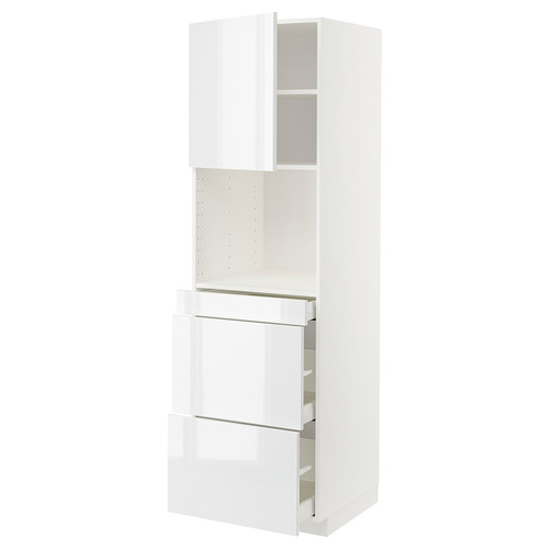 METOD / MAXIMERA Hi cab f micro combi w door/3 drwrs, white/Ringhult white, 60x60x200 cm