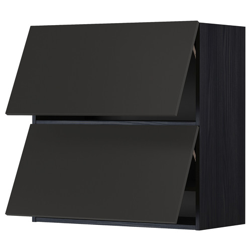 METOD Wall cab horizo 2 doors w push-open, black/Nickebo matt anthracite, 80x80 cm