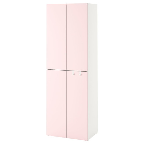 SMÅSTAD / PLATSA Wardrobe, white pale pink, with 2 clothes rails, 60x40x180 cm