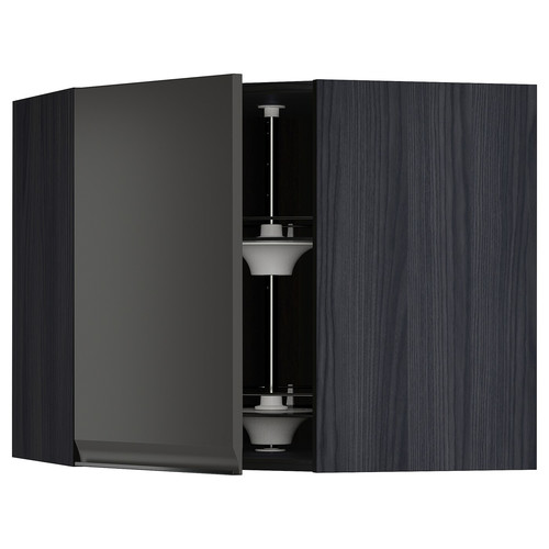 METOD Corner wall cabinet with carousel, black/Upplöv matt anthracite, 68x60 cm