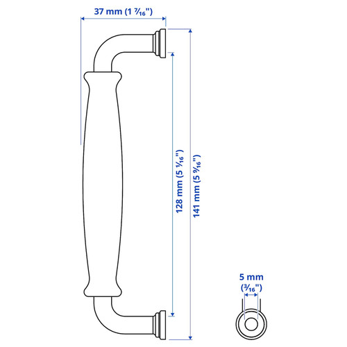 KLINGSTORP Handle, off-white/chrome-plated, 141 mm, 2 pack