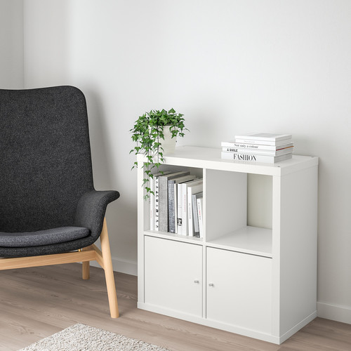 KALLAX Shelf unit with doors, white, 77x77 cm