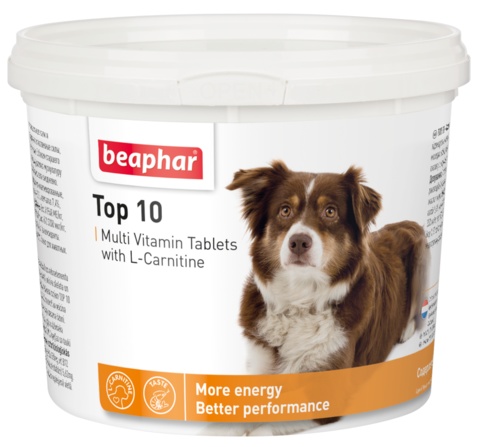 Beaphar TOP 10 Dog Food Supplement with L-Carnitine 750 Tablets