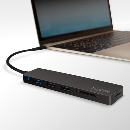 LogiLink Ultra-Slim USB-C 3-port Hub with Card Reader