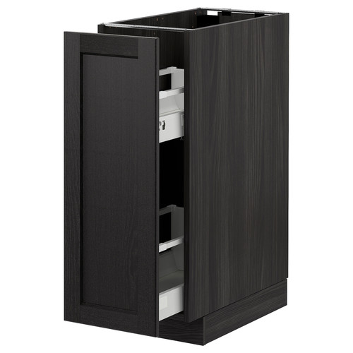 METOD Base cabinet/pull-out int fittings, black/Lerhyttan black stained, 30x61.6x88 cm