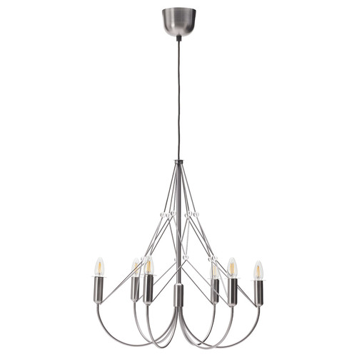 HÅRMÖJA Chandelier, 6-armed, brushed stainless steel