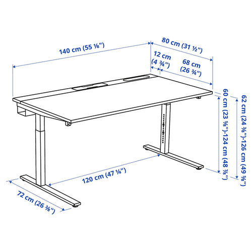 MITTZON Desk, oak veneer/white, 140x80 cm