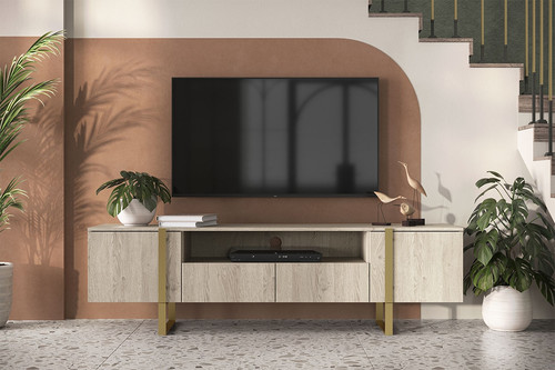 TV Cabinet Verica 200 cm, biscuit oak/gold legs