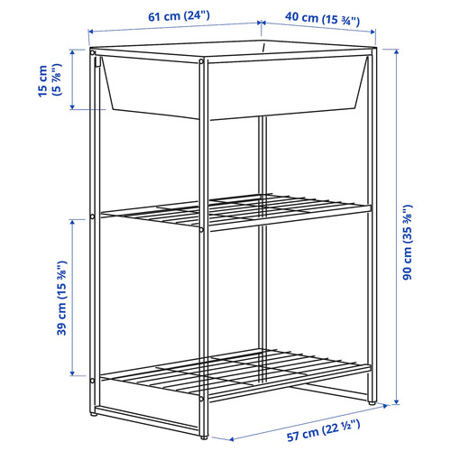 JOSTEIN Shelving unit with container, in/outdoor/wire white, 61x40x90 cm