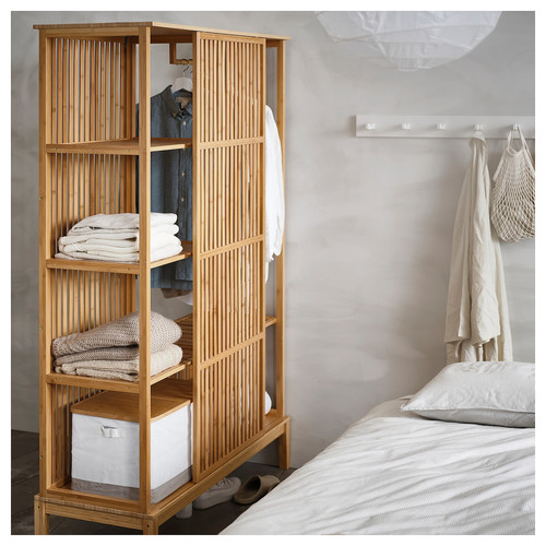 NORDKISA Open wardrobe with sliding door, bamboo, 120x186 cm
