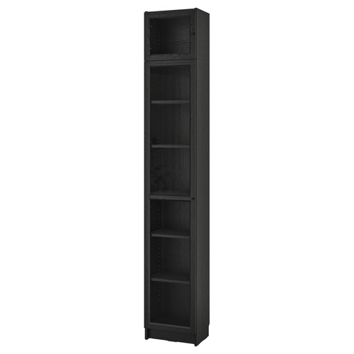 BILLY / OXBERG Bookcase w glass doors/ext unit, black oak effect, 40x30x237 cm