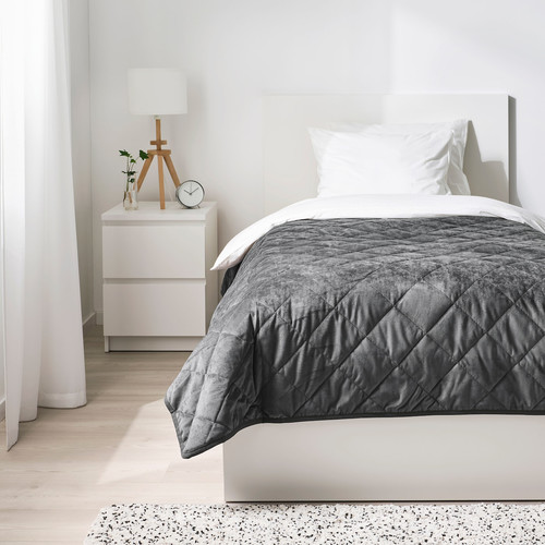 MJUKPLISTER Bedspread, dark grey, 180x250 cm
