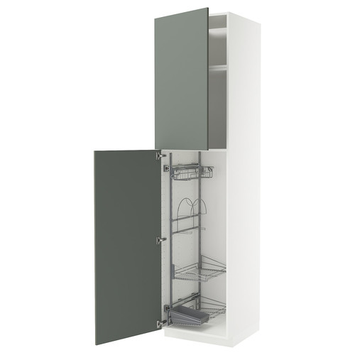 METOD High cabinet with cleaning interior, white/Nickebo matt grey-green, 60x60x240 cm