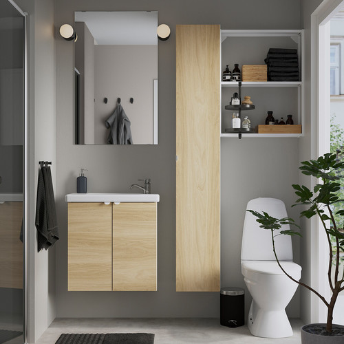ENHET Bathroom, white/oak effect, 64x33x65 cm
