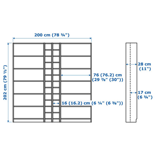 BILLY / GNEDBY Bookcase, white, 200x28x202 cm