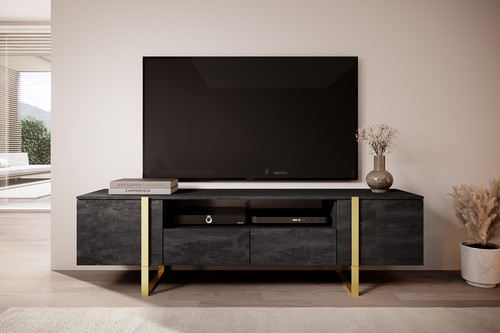 TV Cabinet Verica 200 cm, charcoal/gold legs