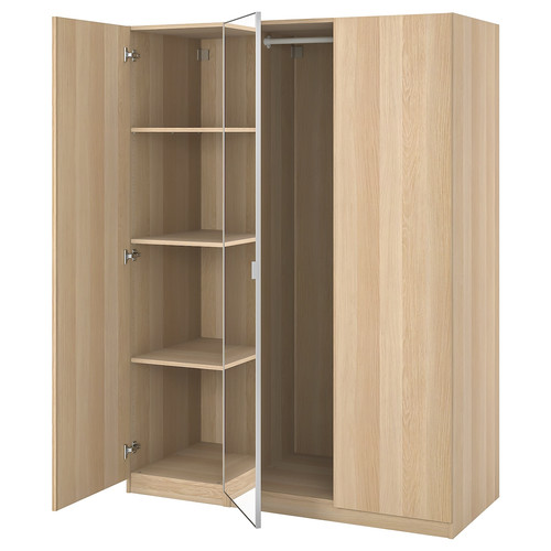 PAX / FORSAND/ÅHEIM Wardrobe combination, white stained oak effect/mirror glass, 150x60x201 cm