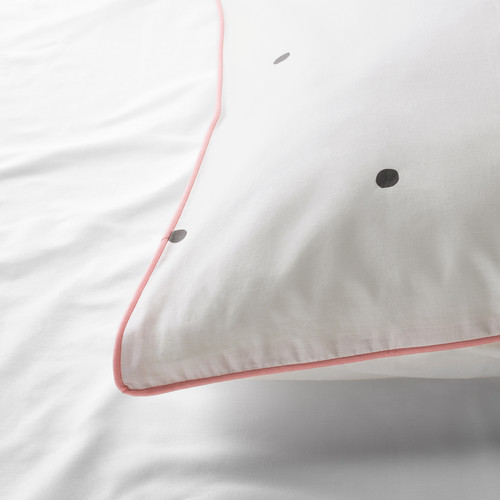 VÄNKRETS Duvet cover and pillowcase, dot pattern white, pink, 150x200/50x60 cm