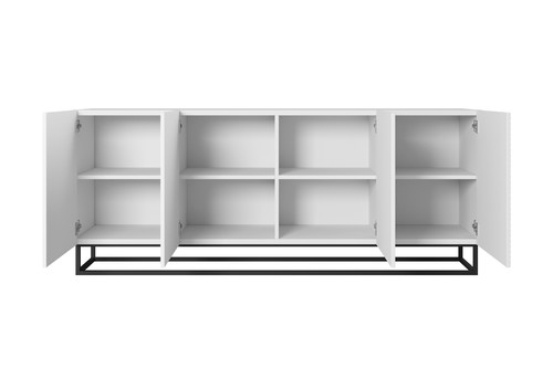 Four-Door Cabinet 200 cm Asha, metal legs, matt white